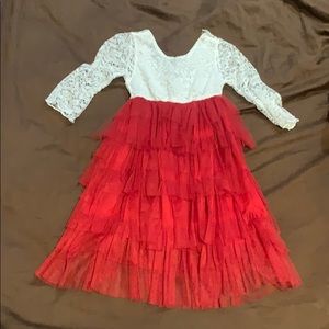 Red and white lace dress